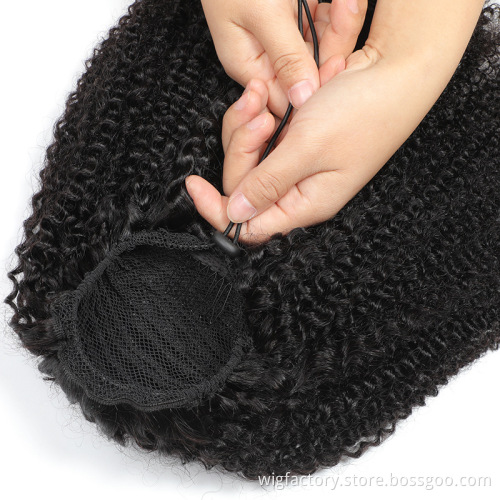 Wholesale 100% remy drawstring ponytail human hair, afro puff curly hair drawstring ponytail, afro kinky hair ponytail